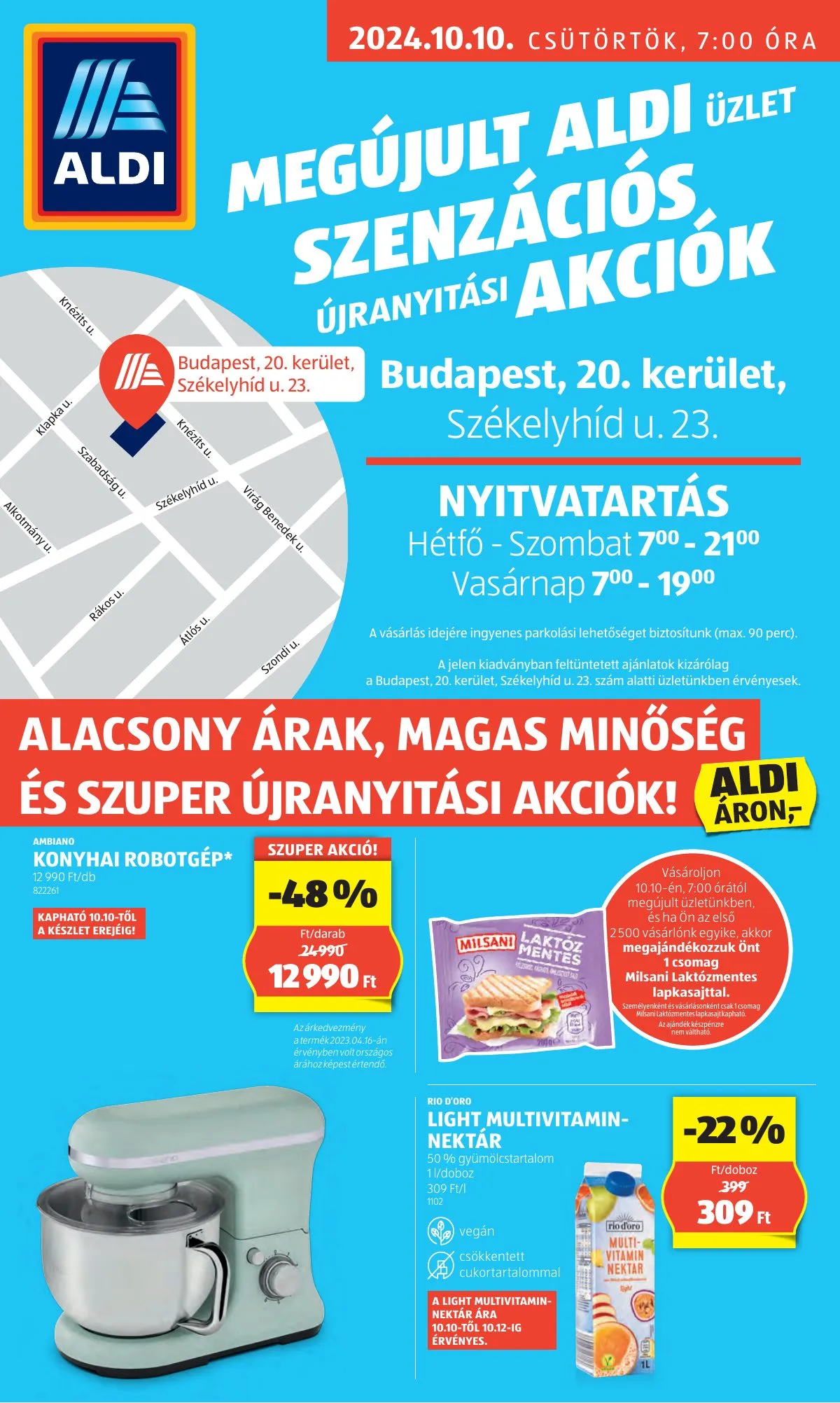 Aldi akciós újság Ujranyitasi Budapest Szekelyhid u 23 10.10–10.10