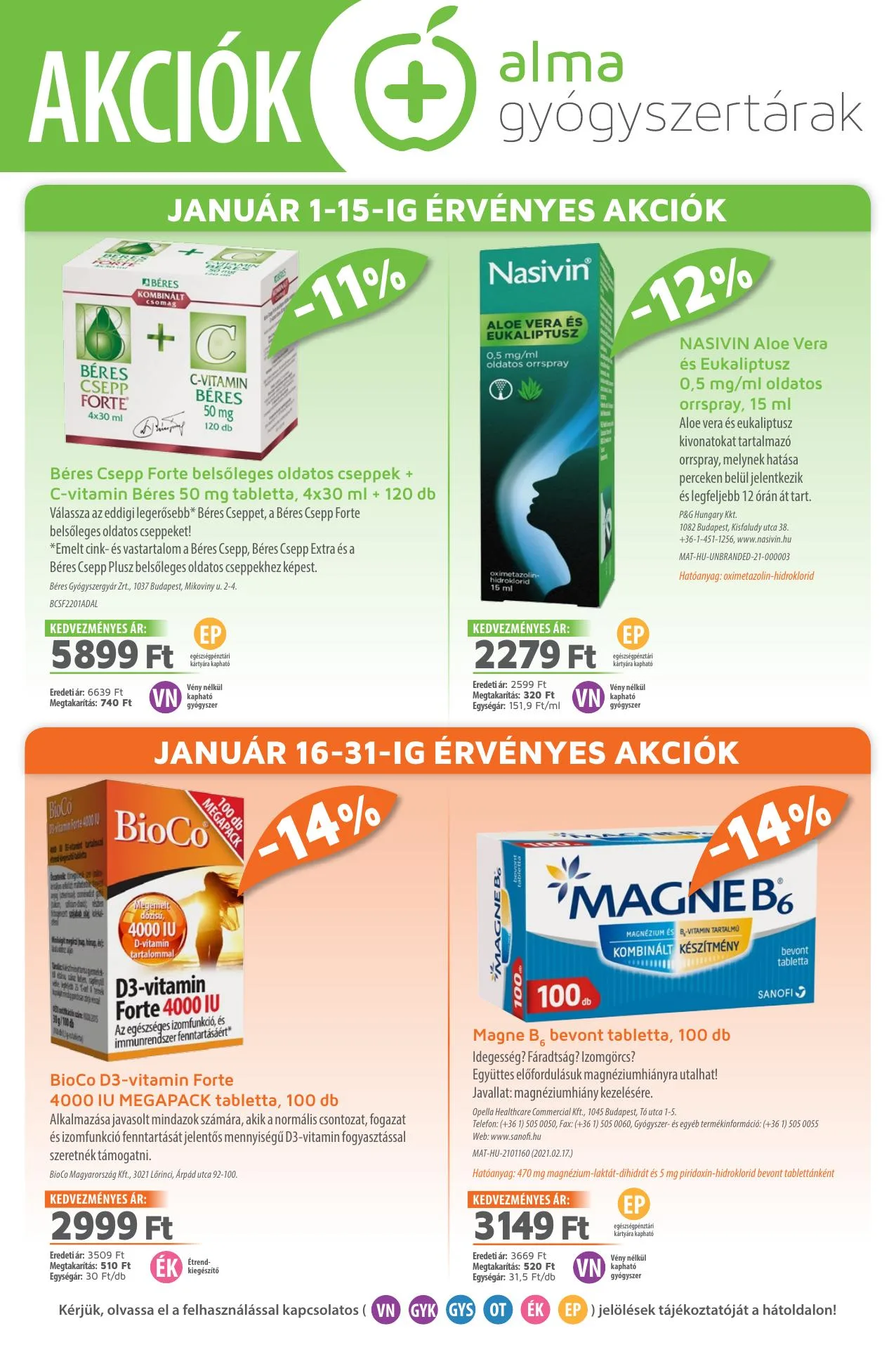 Alma akciós újság Gyogyszertar 01.01–01.31