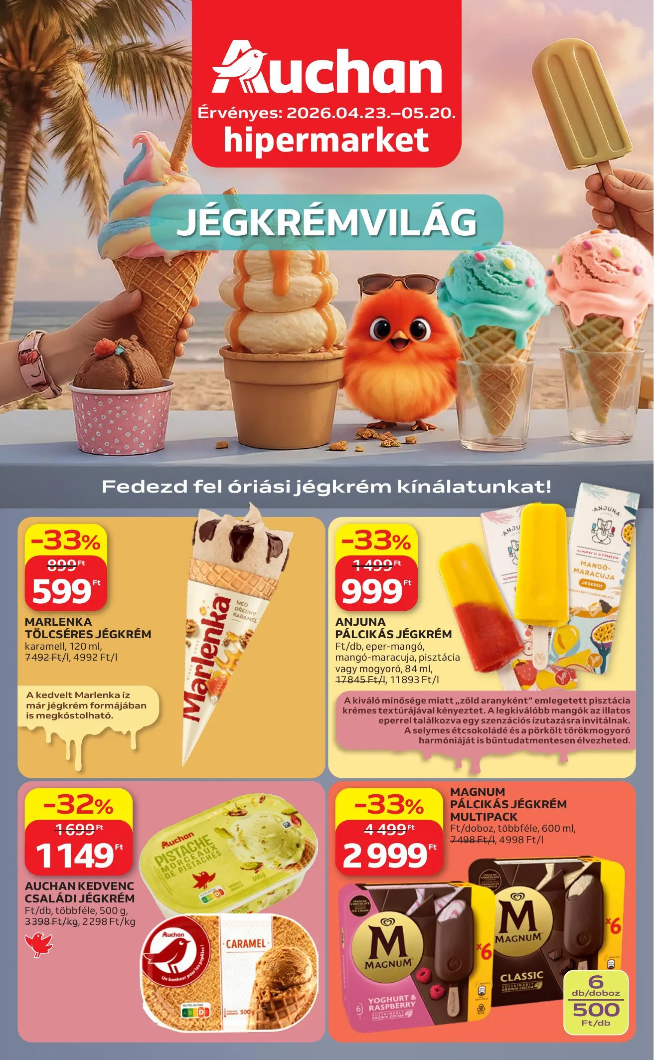 Auchan akciós újság Hipermarket Jegkrem 04.23–05.20