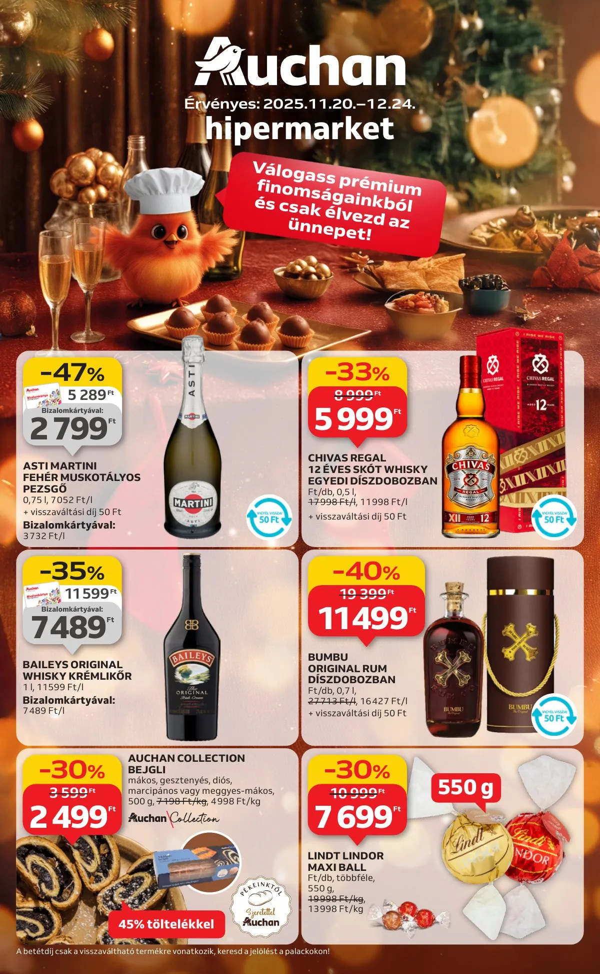 Auchan akciós újság Hipermarket karácsonyi élelmiszer 11.20–12.24