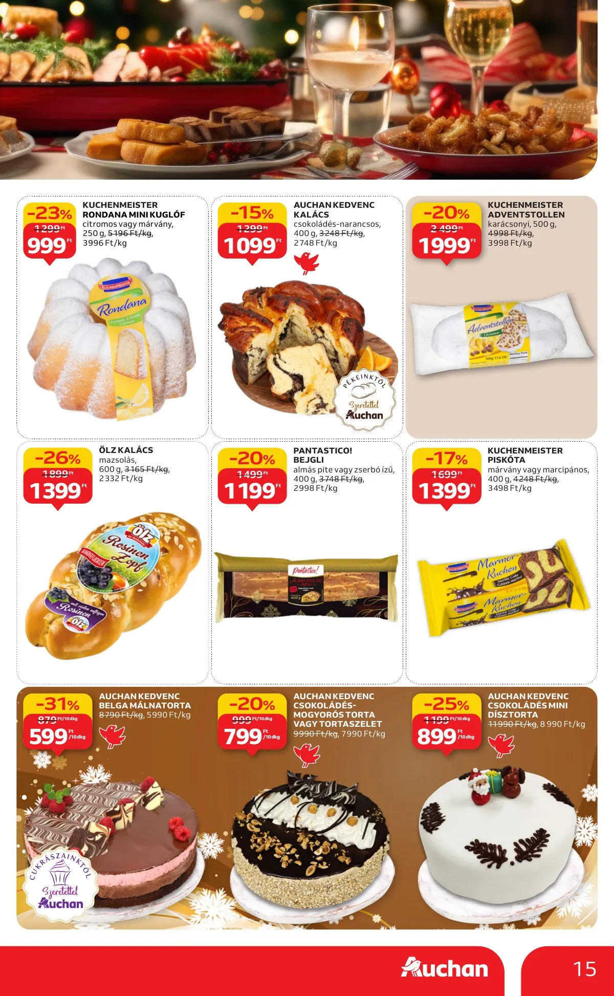 Auchan akciós újság Hipermarket karácsonyi élelmiszer 11.20–12.24 – 15. oldal