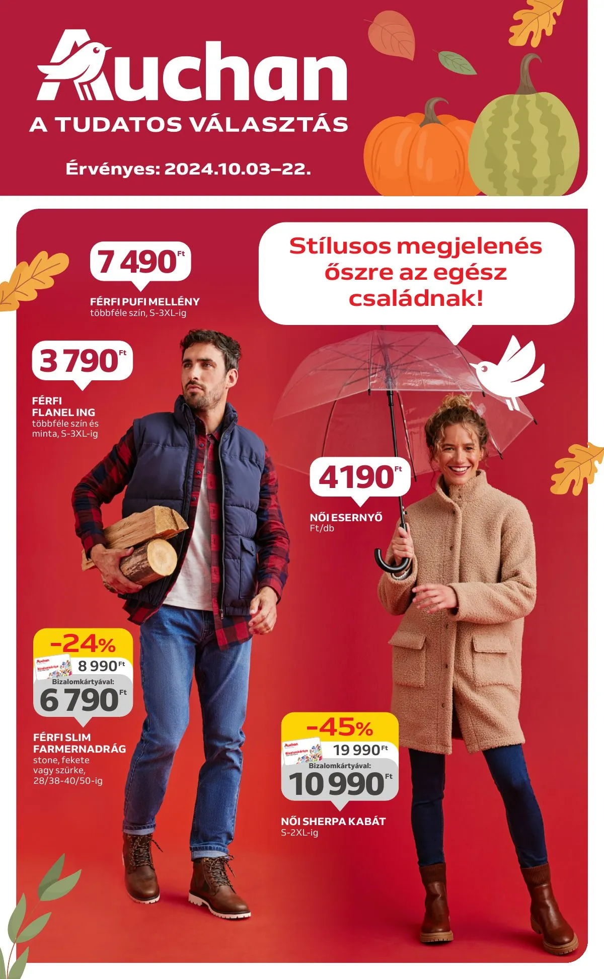 Auchan akciós újság Hipermarket őszi textil 10.03–10.22
