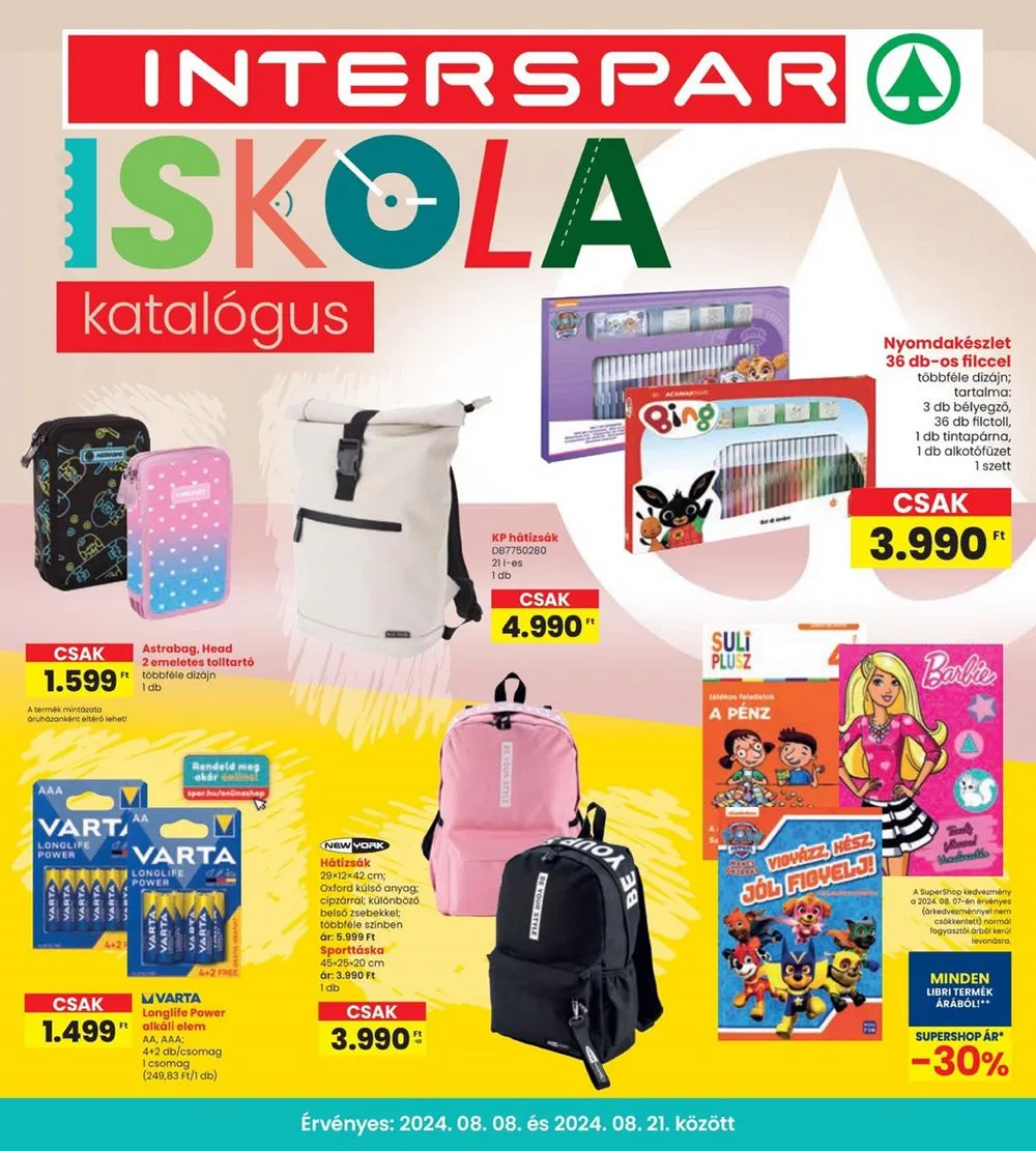 Interspar akciós újság Iskola 08.08–08.21