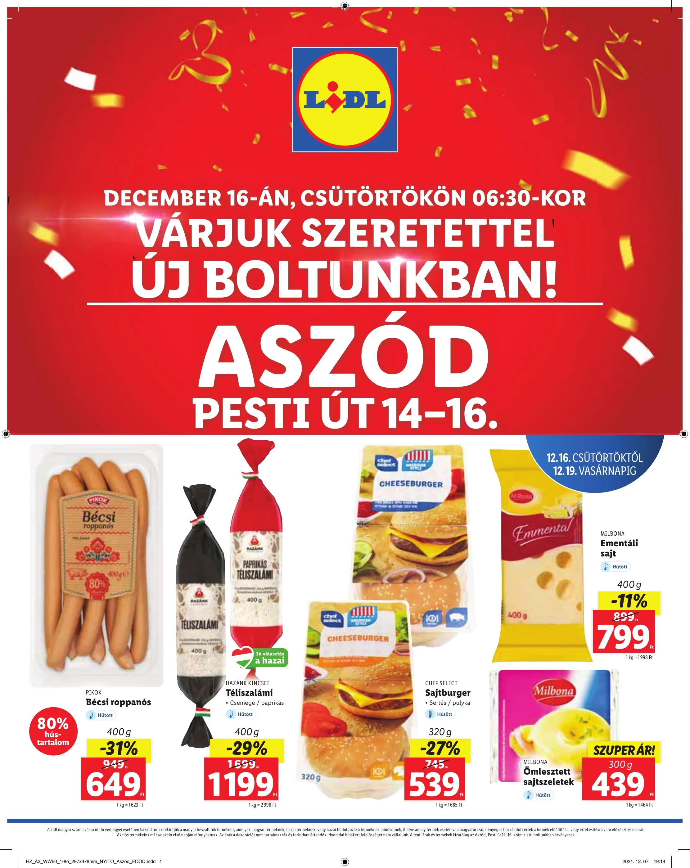 Lidl akciós újság Aszod 12.16–12.19