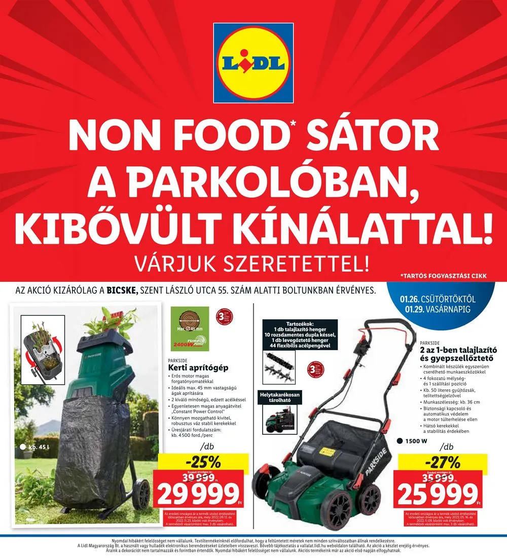 Lidl akciós újság Bicske 01.26–01.29
