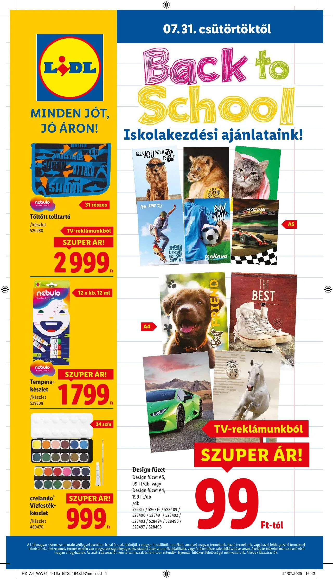 Lidl akciós újság Iskolakezdés 07.31–07.31