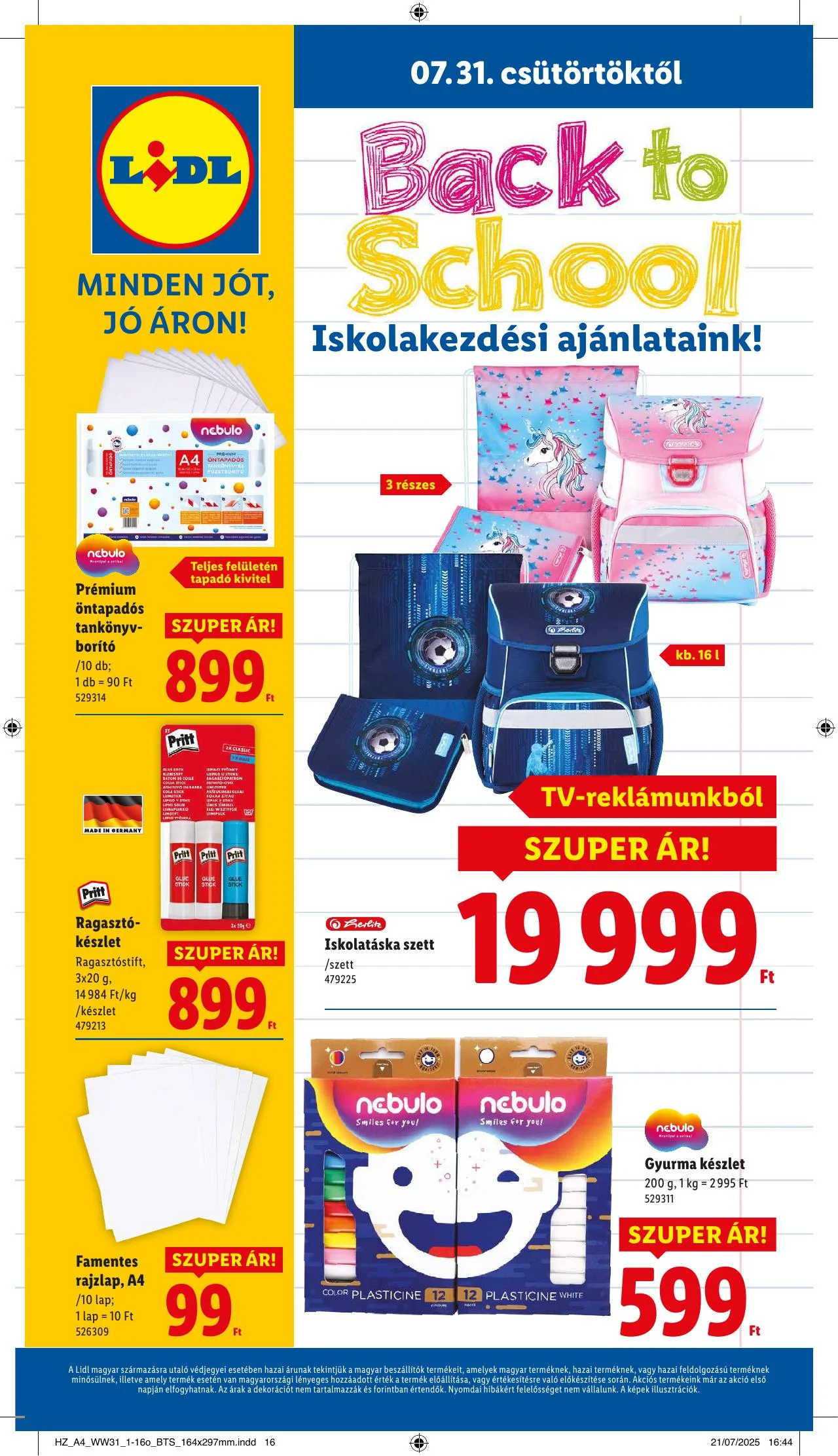 Lidl akciós újság Iskolakezdés 07.31–07.31 – 16. oldal