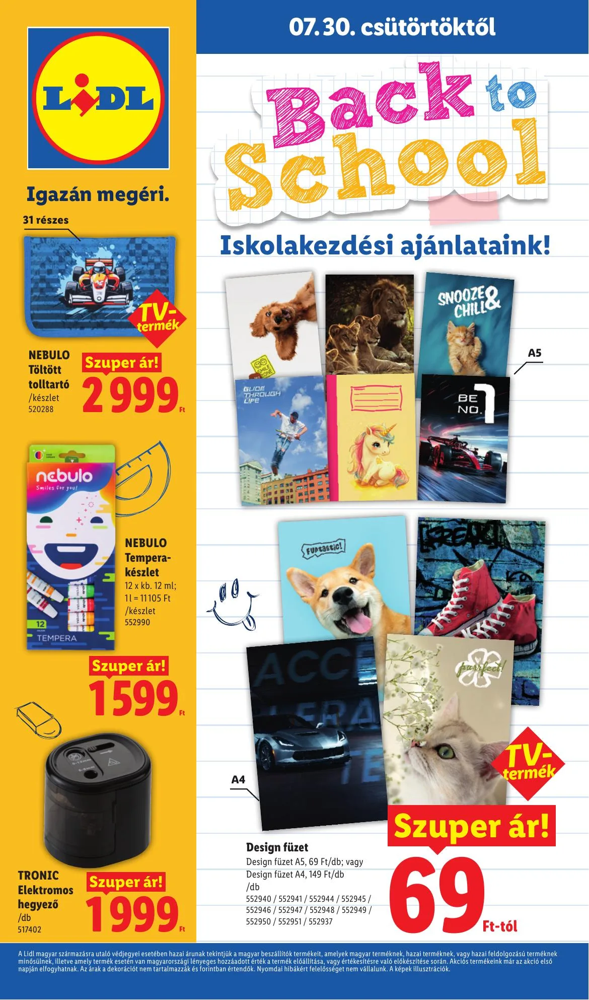 Lidl akciós újság Iskolakezdés 07.30–07.30
