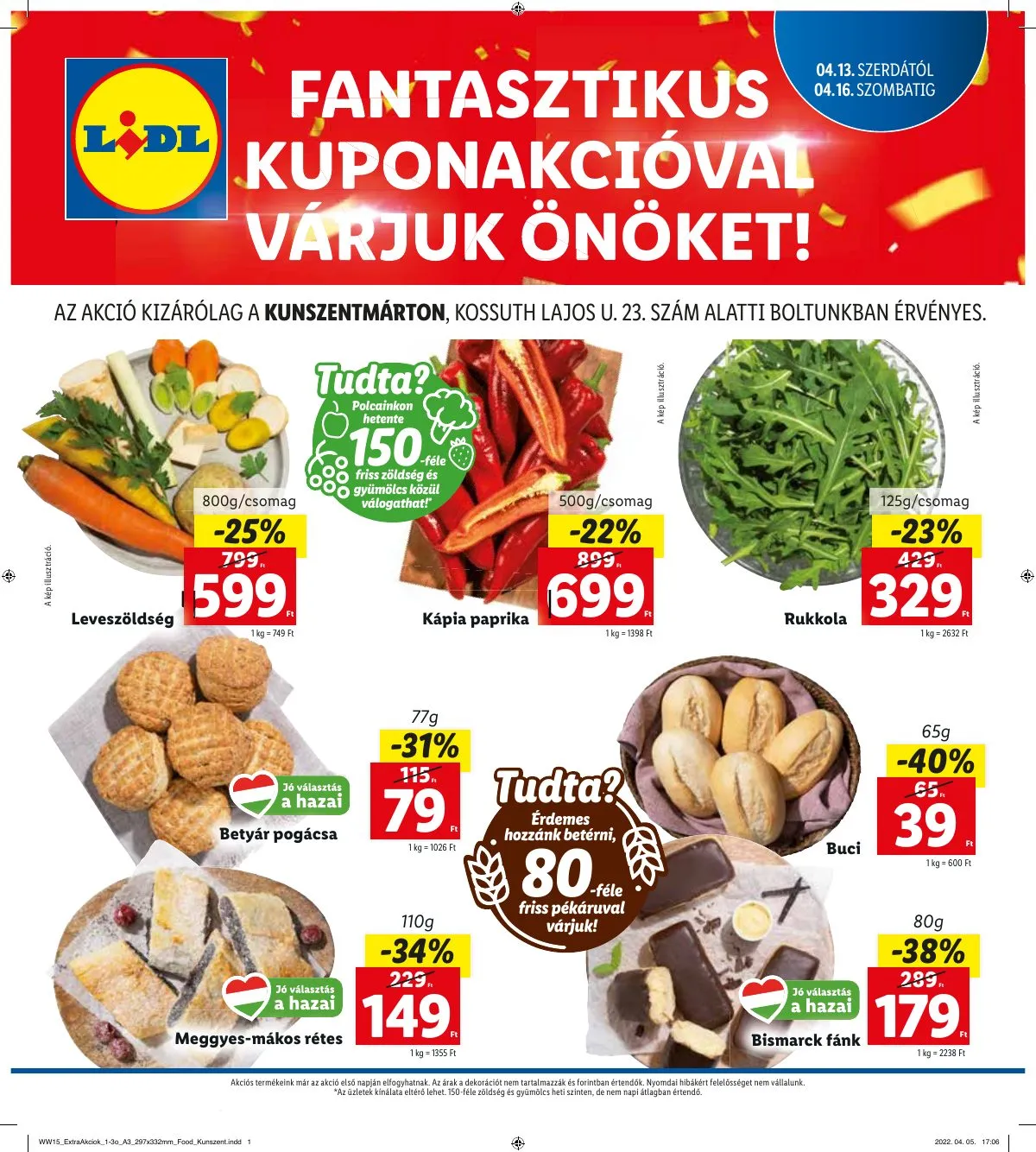 Lidl akciós újság Kunszentmarton 04.13–04.16