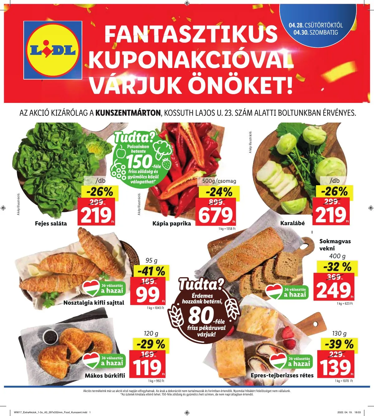 Lidl akciós újság Kunszentmarton 04.28–04.30