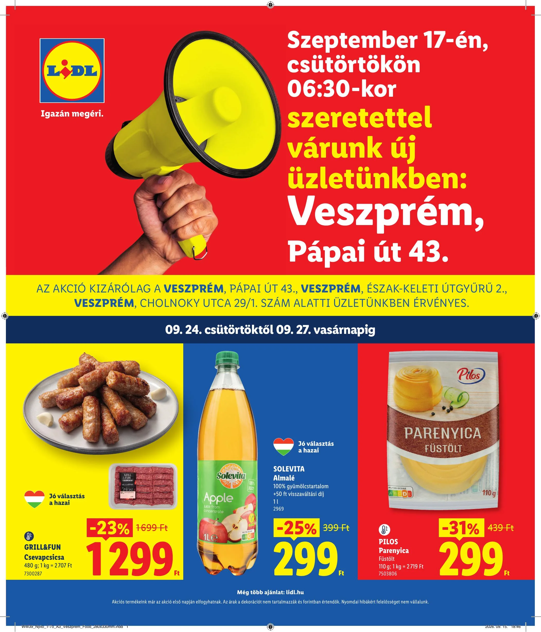 Lidl akciós újság Regionális akciók – Veszprém 09.24–09.27