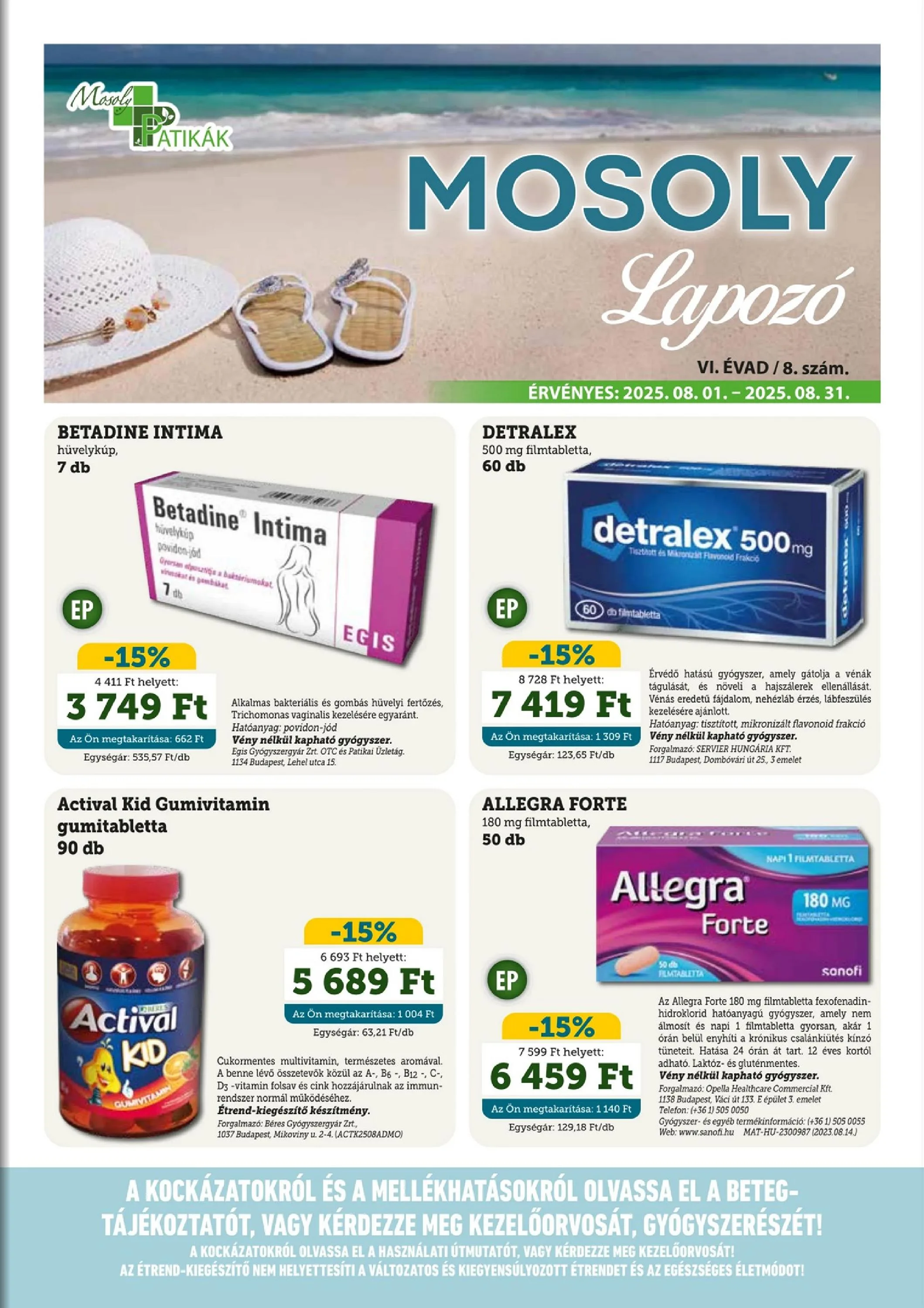Mosoly akciós újság Patikak 08.01–08.31