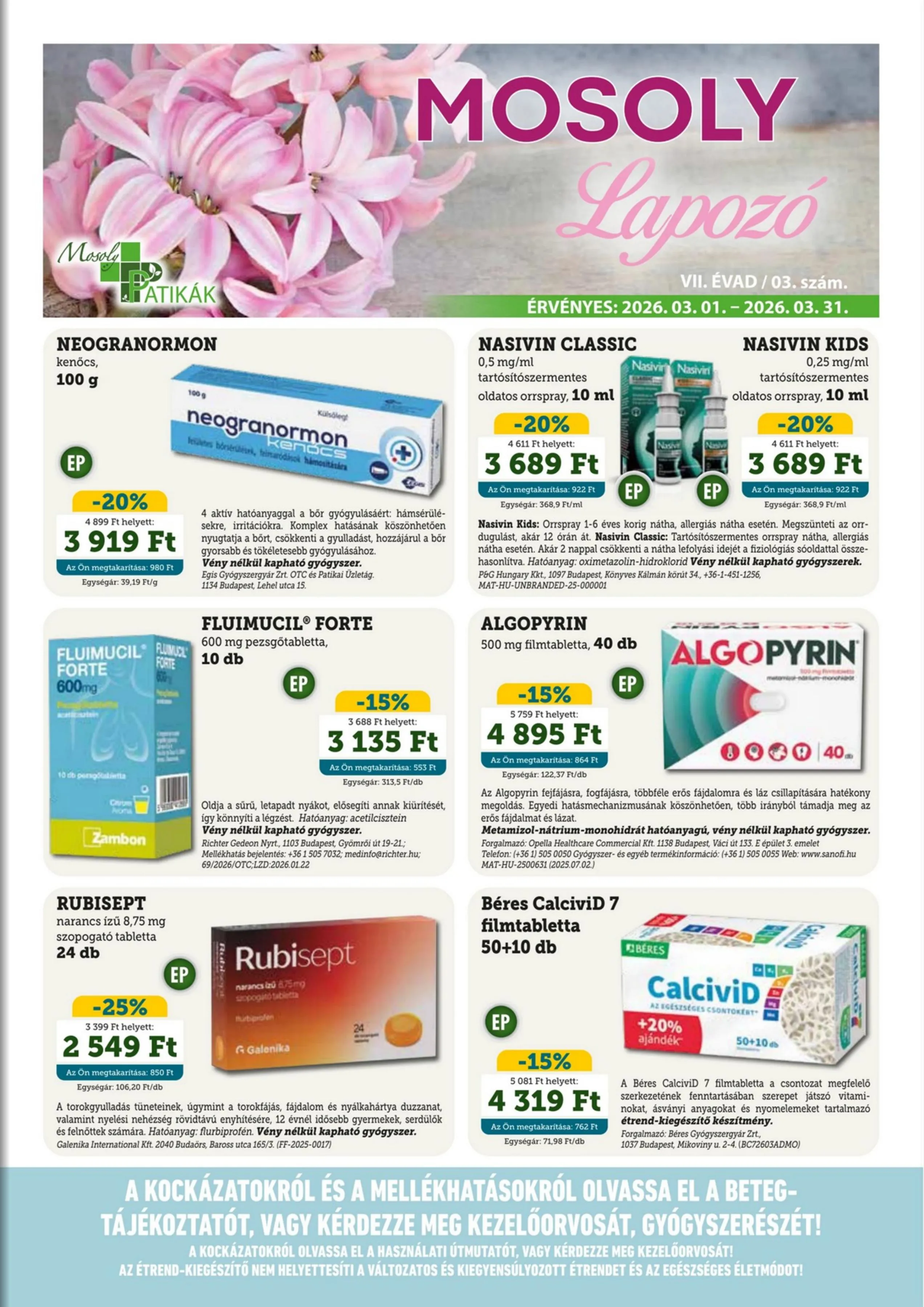 Mosoly akciós újság Patikak 03.01–03.31