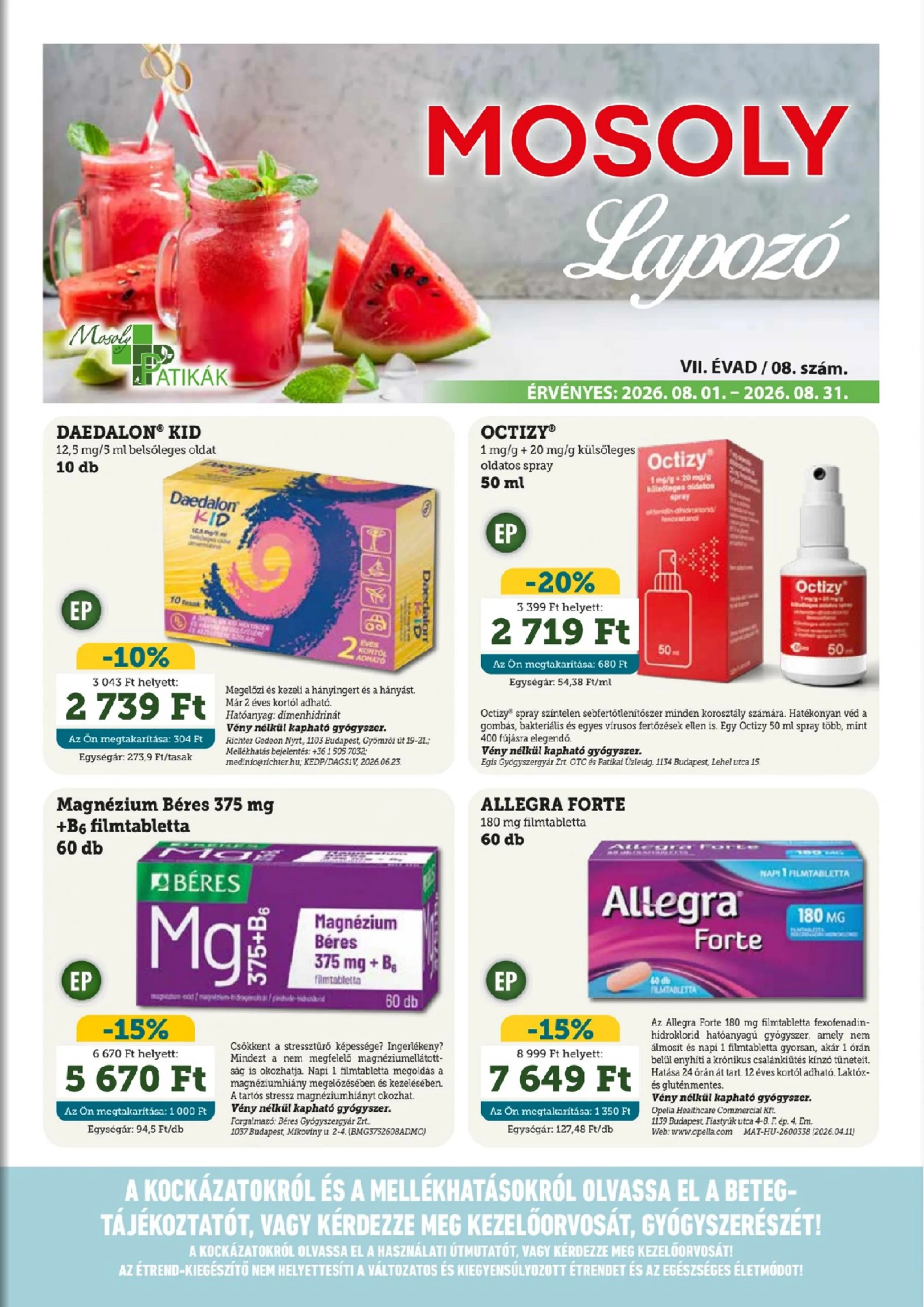 Mosoly akciós újság Patikak 08.01–08.31