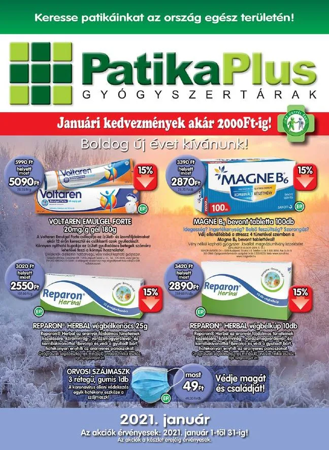 Patika akciós újság Plus 01.01–01.31