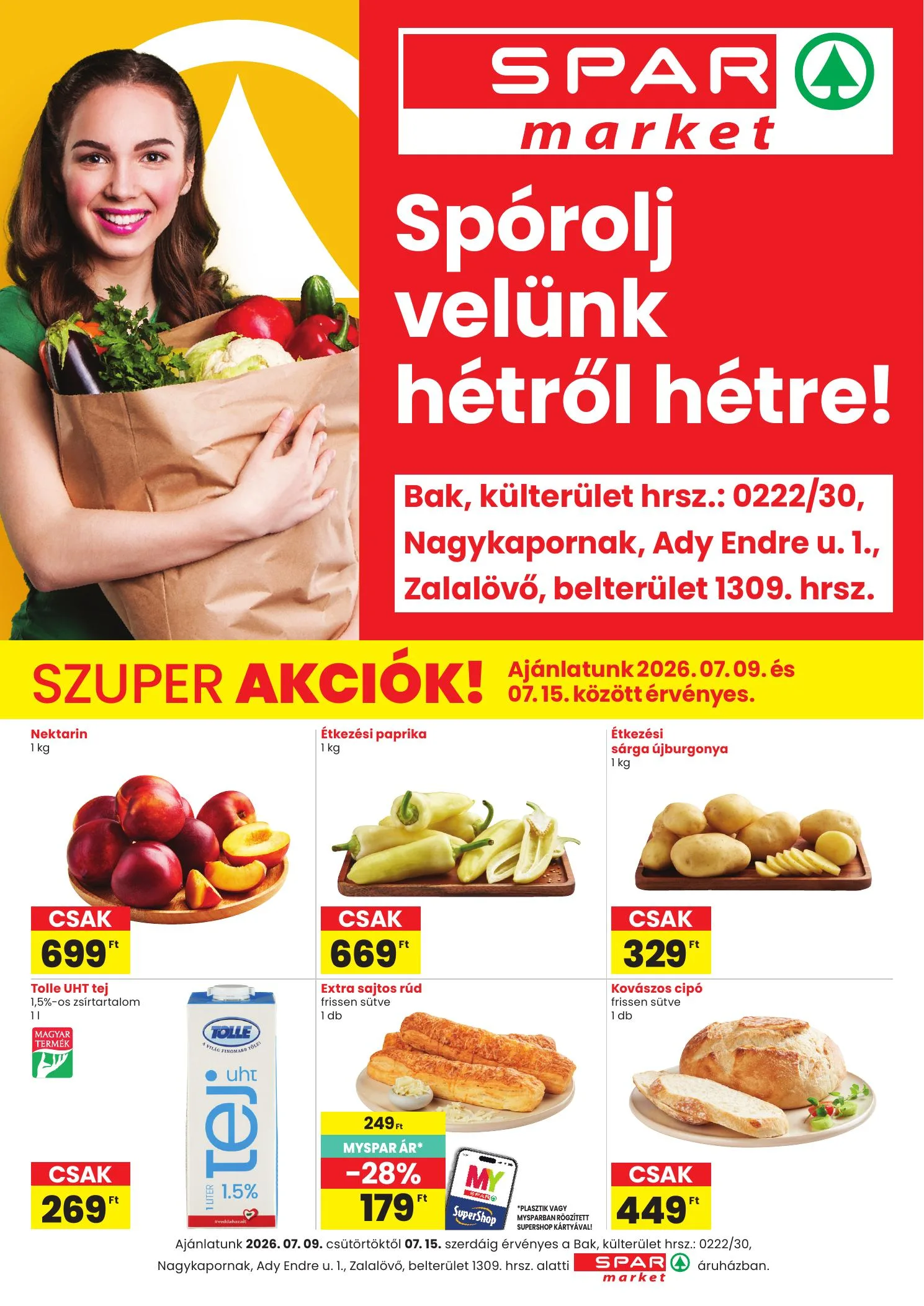 Spar akciós újság Market Bak Nagykapornak Zalalovo 07.09–07.15