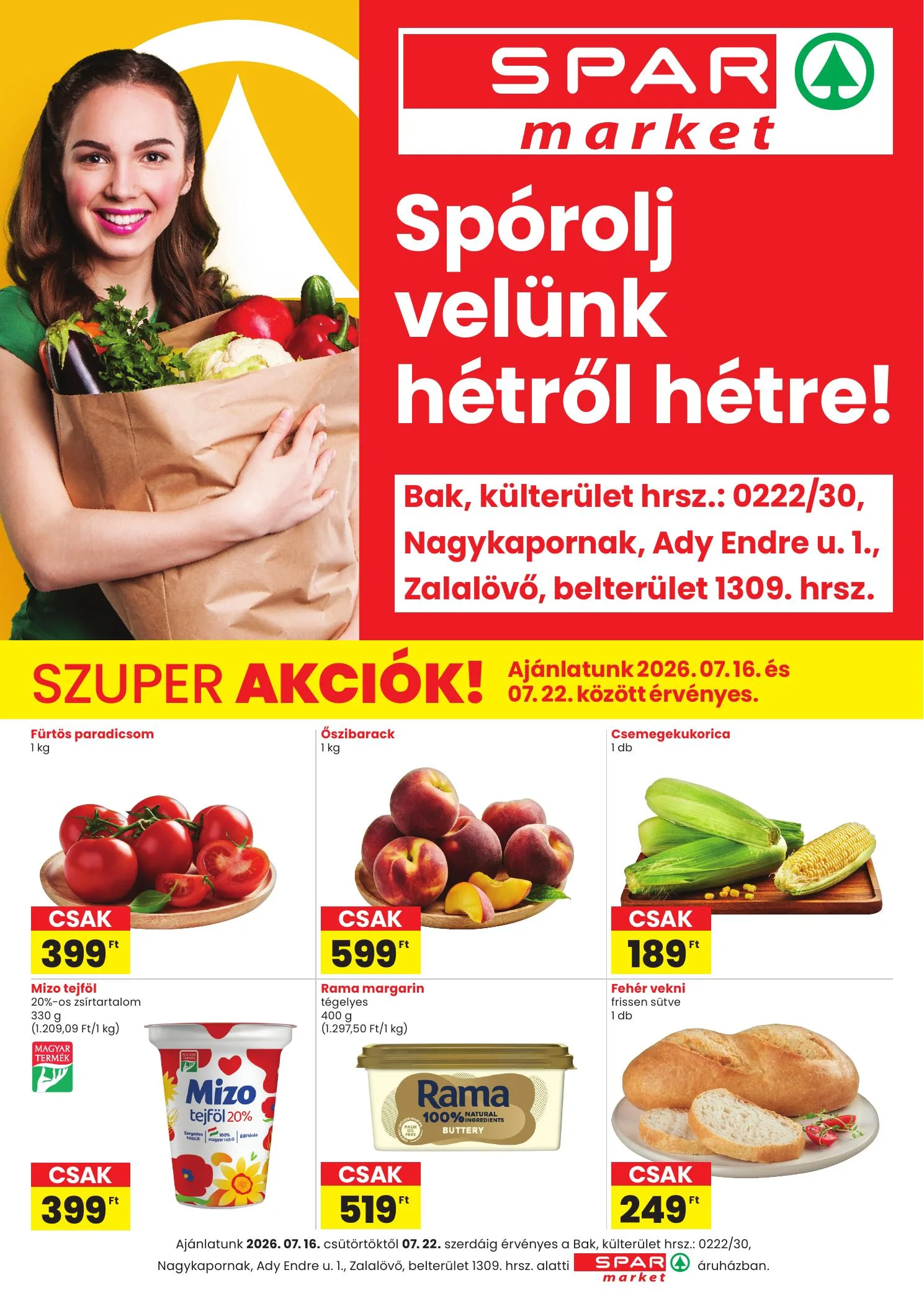 Spar akciós újság Market Bak Nagykapornak Zalalovo 07.16–07.22