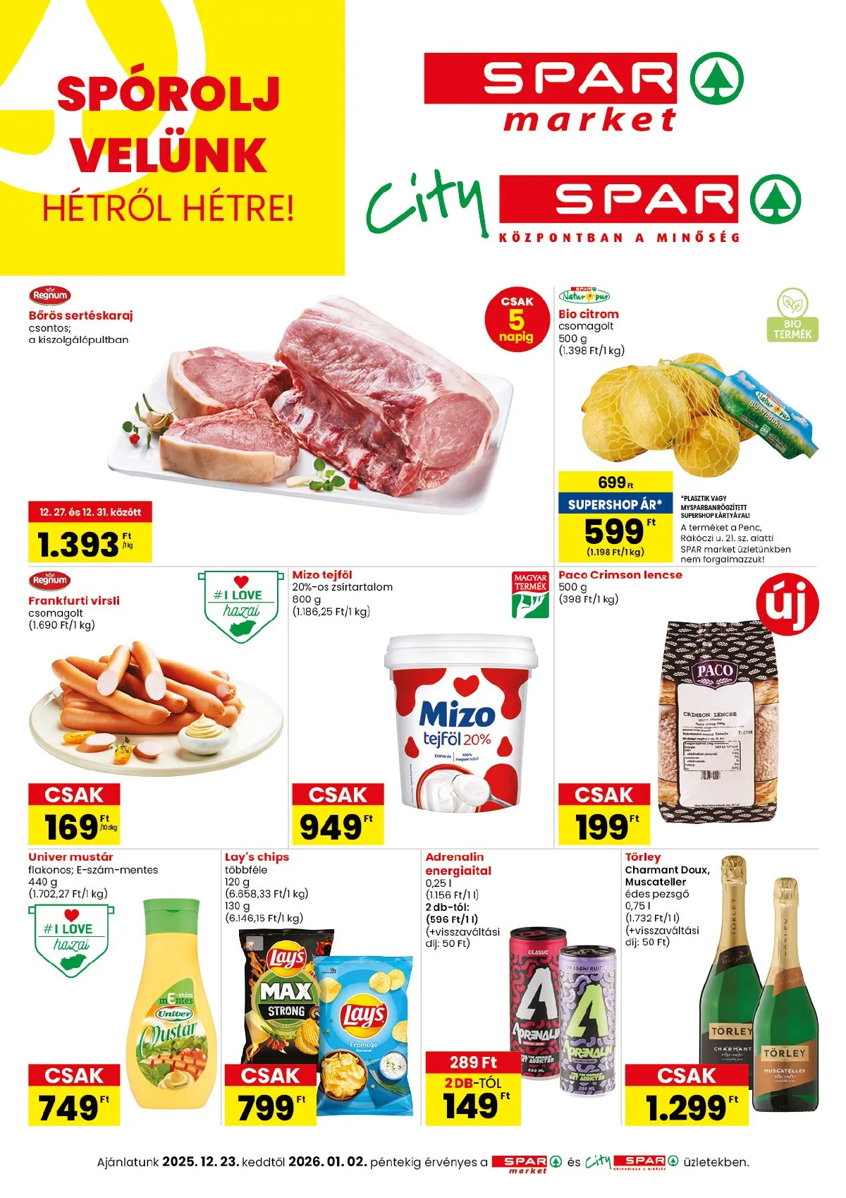Spar akciós újság Market és CIty Spar 12.23–01.02