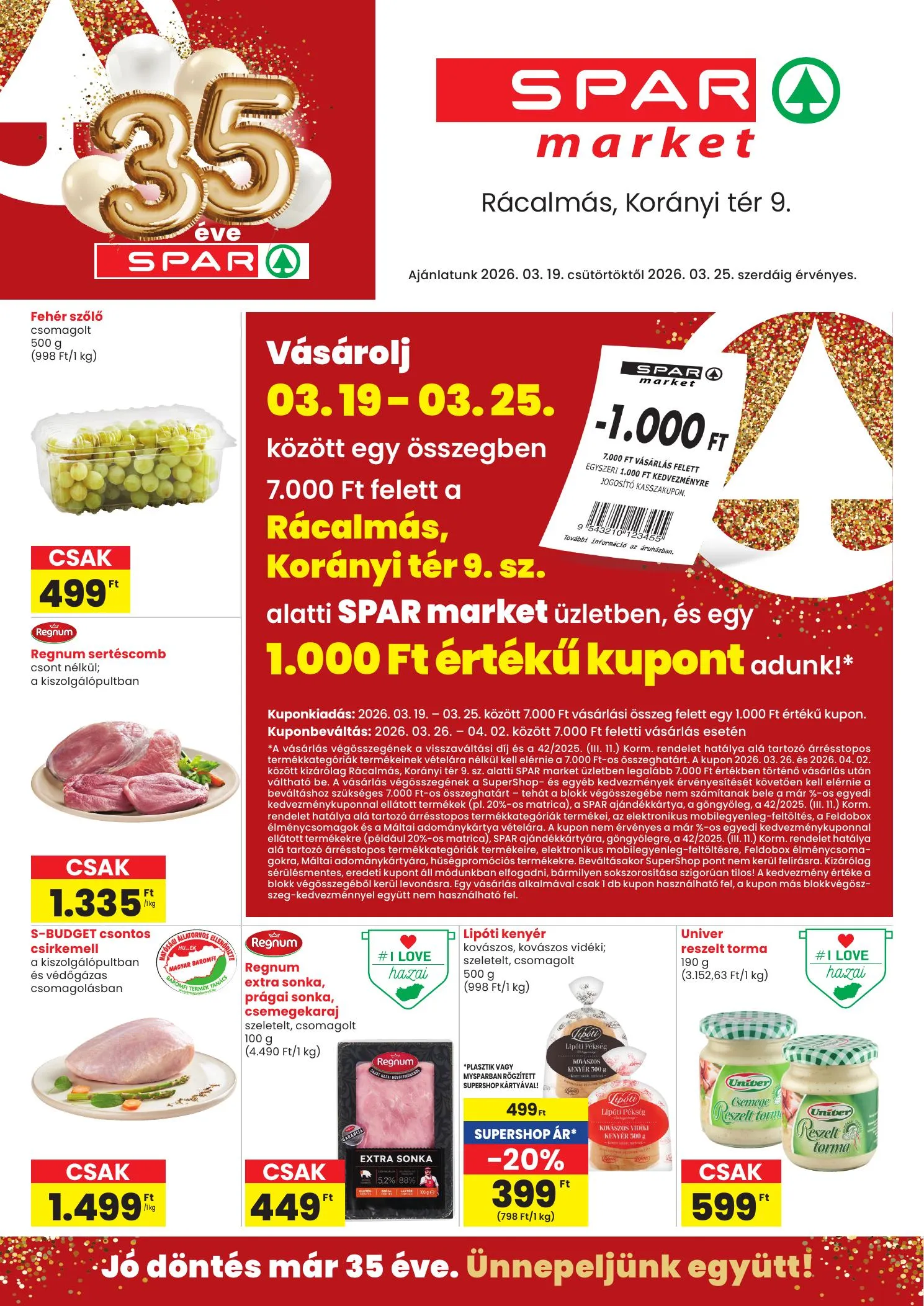 Spar akciós újság Market Racalmas Koranyi ter 03.19–03.25
