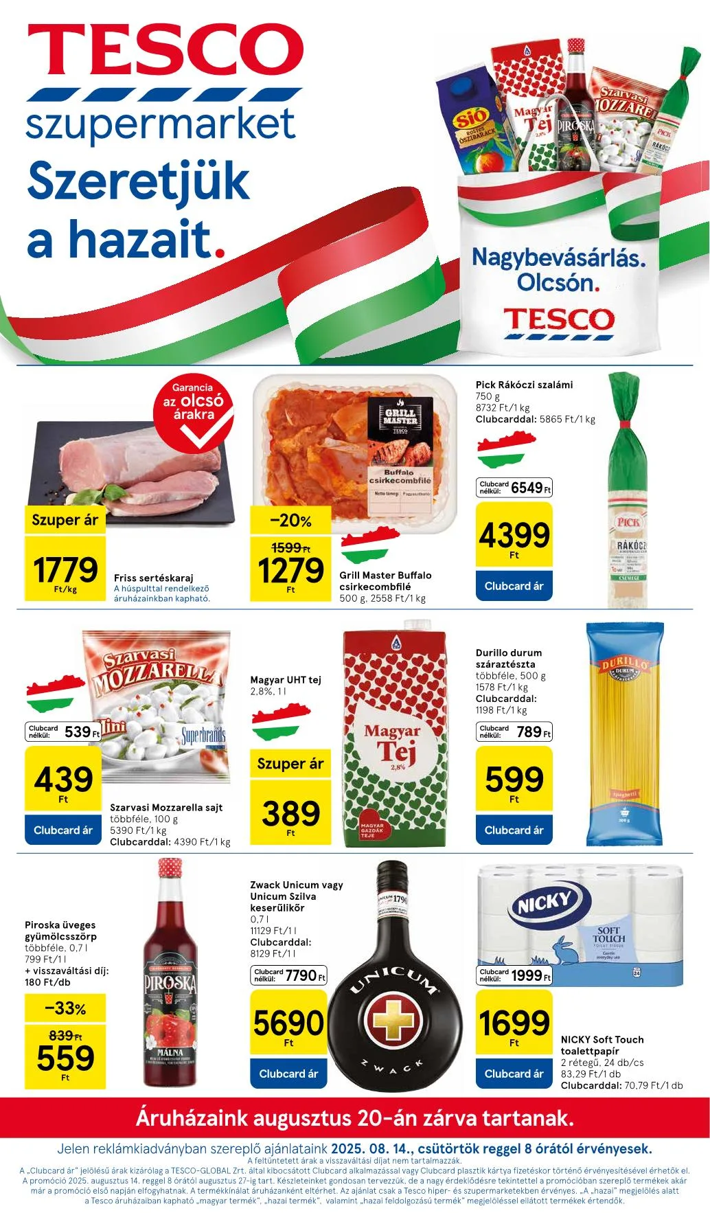 Tesco akciós újság Szupermarket 08.14–08.19