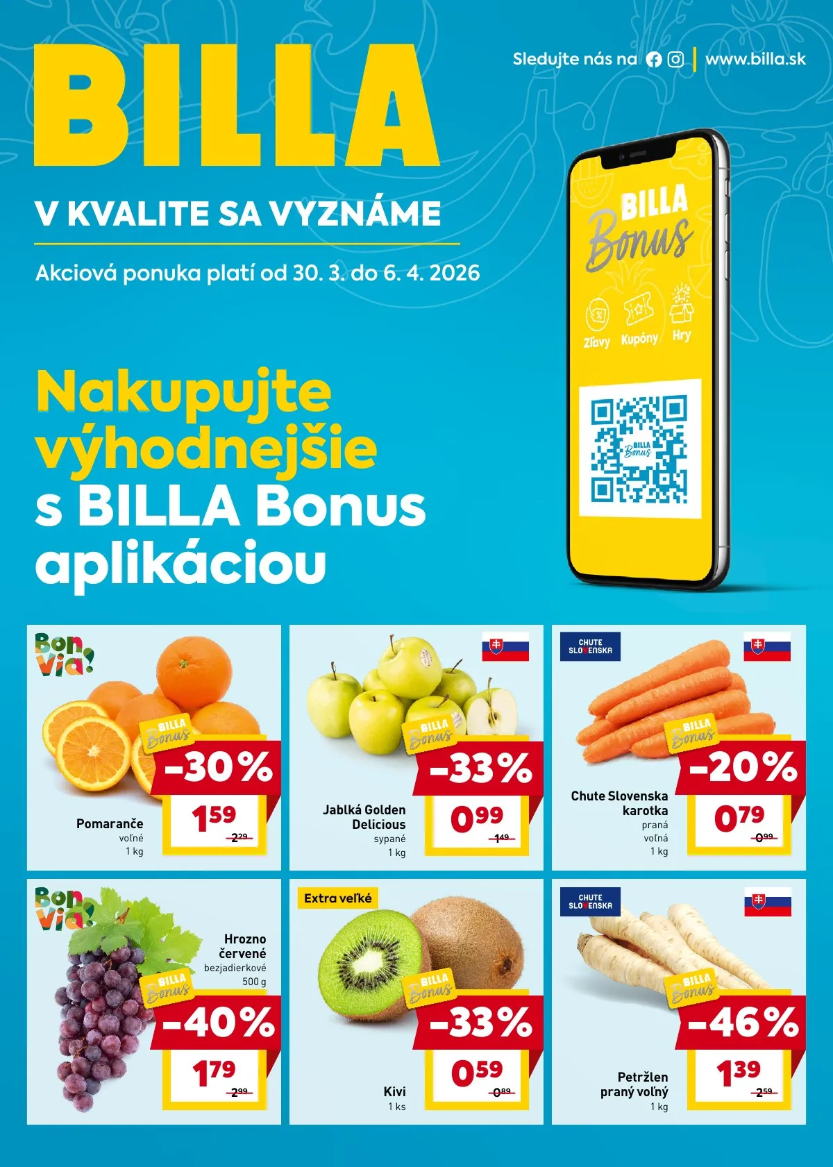 Billa akciós újság Szlovákia Bonus 03.30–04.06