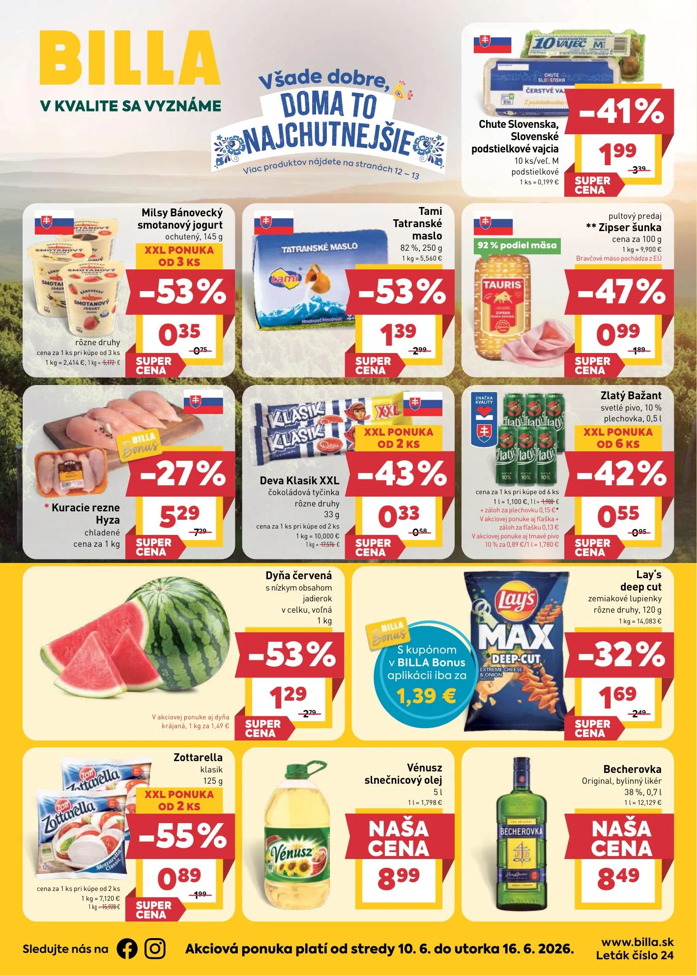 Billa akciós újság Szlovákia 06.10–06.16