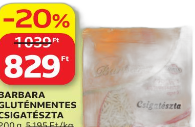 Barbara gluténmentes tészta